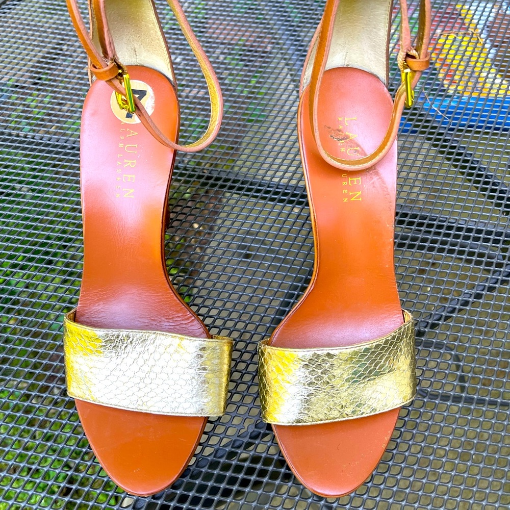 Ralph Lauren gold cocktail sandals size 7